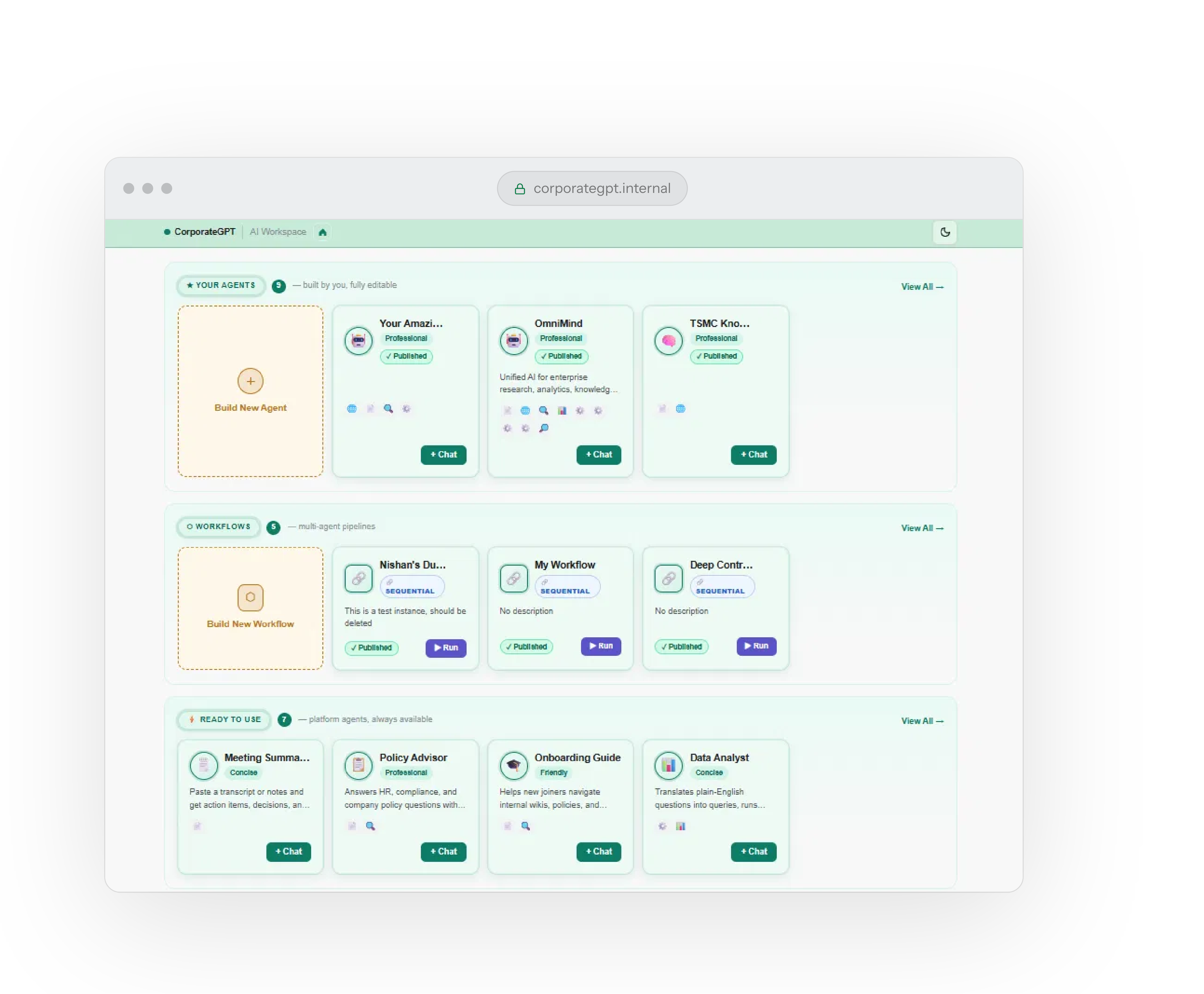 One place for every agent. Corporate GPT product interface