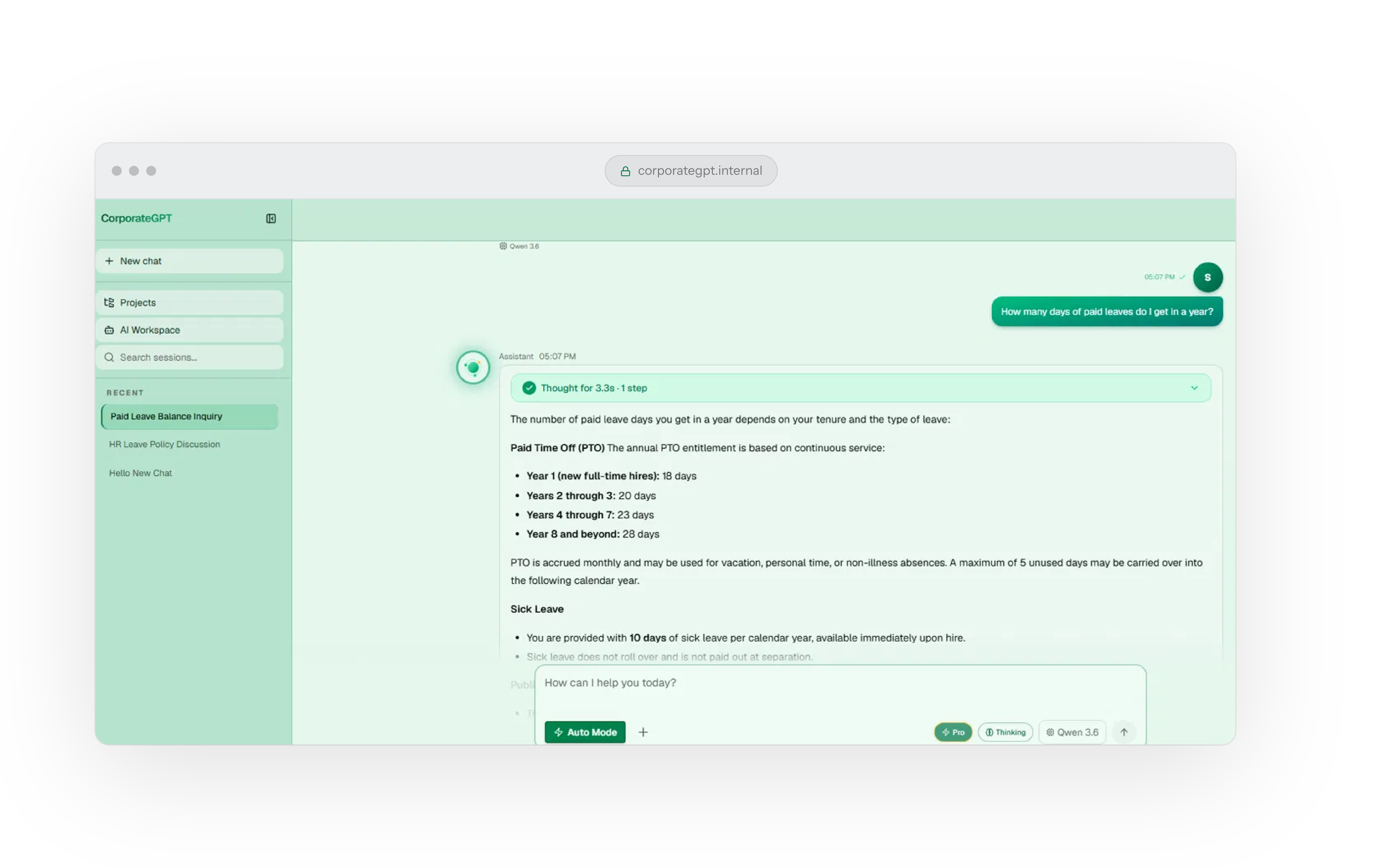 Just ask, in plain English. Corporate GPT product interface
